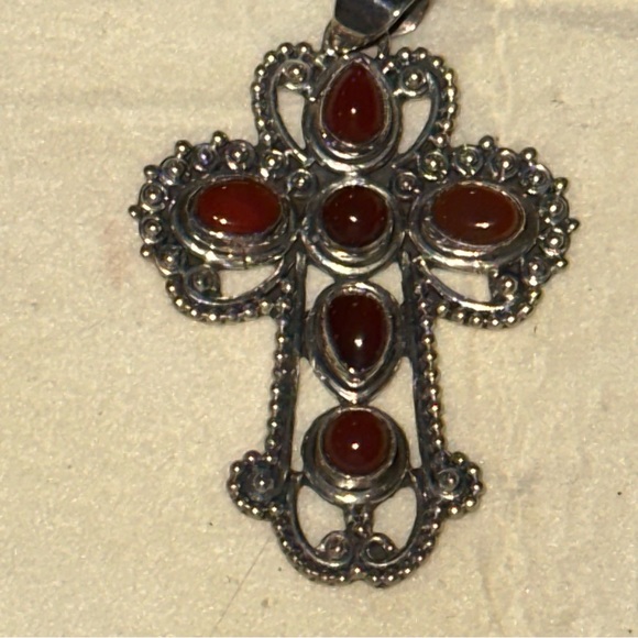 Sterling Vintage Carnelian Cross - Picture 4 of 4